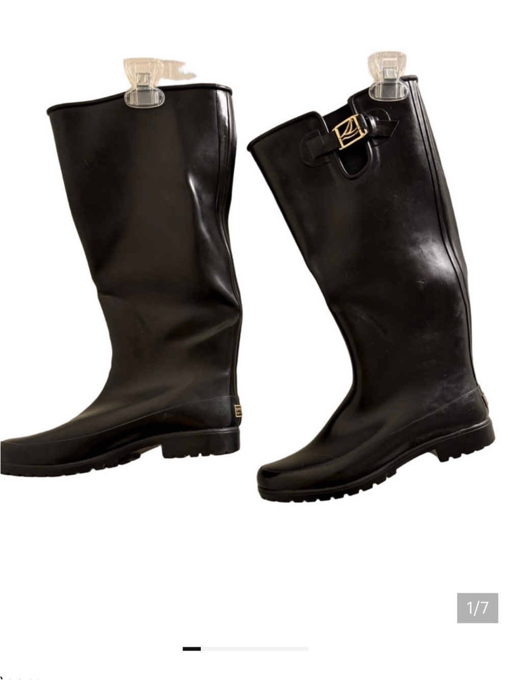 Sperry Black Rubber Rain Boots with Gold Accents and lining 9